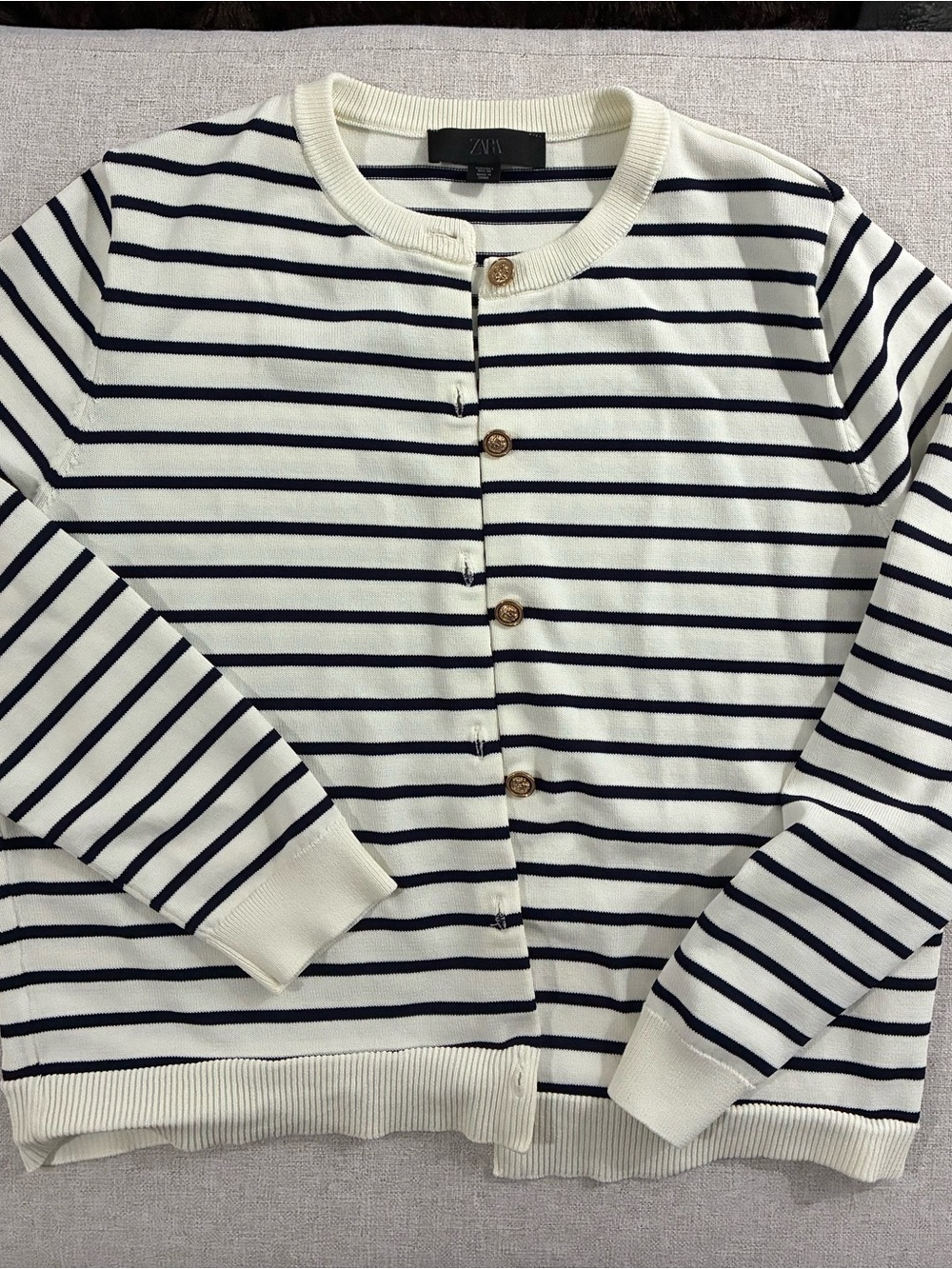 ZARA Cream and Navy Striped Button Cardigan